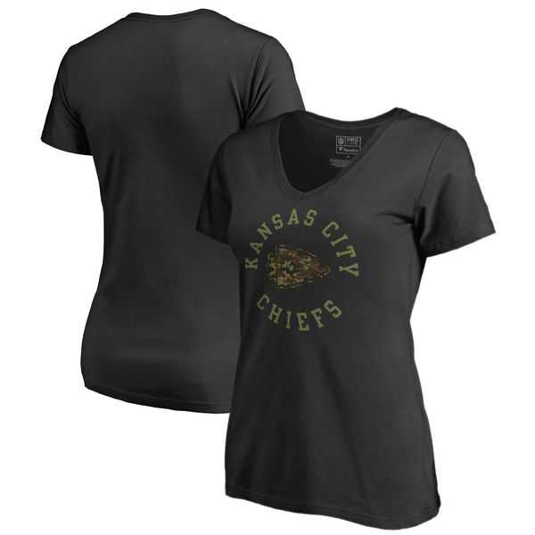 Women Kansas City Chiefs NFL Pro Line by Fanatics Branded Camo Collection Liberty Plus Size V Neck T-Shirt Black